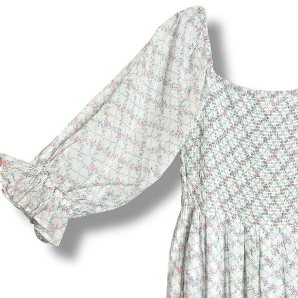 LoveShackFancy Rigby “The Prairie” Midi Dress Green Leaf Floral Women’s Size S - Picture 5 of 13